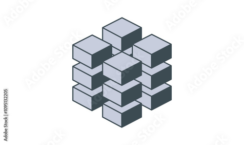 Isometric cubes block icon and data center logo 