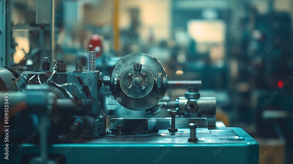 A close-up of a lathe machine in a workshop, showcasing precision engineering. A close-up of a lathe machine in a workshop, showcasing precision engineering.