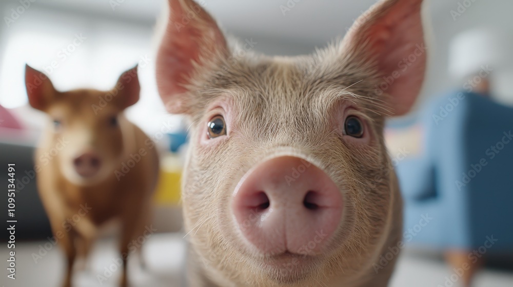 Fototapeta premium Adorable Piglets Indoor Home Pets Close Up Portrait