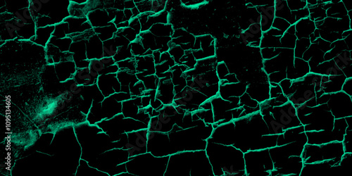 Scratched, Dirt Print. Black and green Grunge Style.  Weathered rough painted surface with patterns of cracks and peeling. Panoramic texture for background and design. 