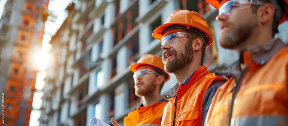 Construction Workers Discussing Plans on a Building Site Construction Workers Discussing Plans on a Building Site