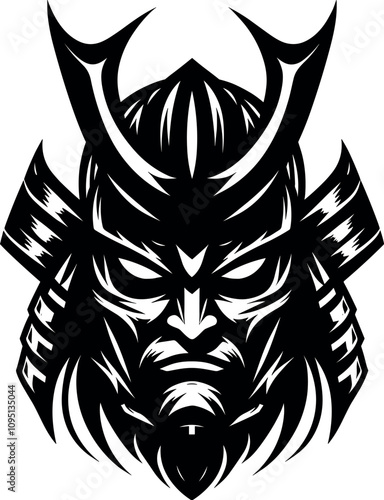 Samurai Mask Vector Black Silhouette Cricut Design for T-Shirt photo