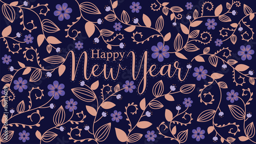 Happy new year with floral pattern background, vector