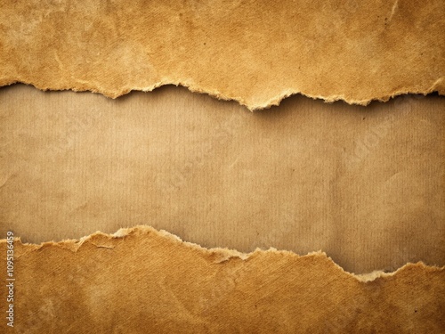 Torn Brown Paper Texture Background with Rough Edges and Shadows Ideal for Creative Design Projects and Unique Visual Presentations, Perfect for Crafts and Digital Artwork