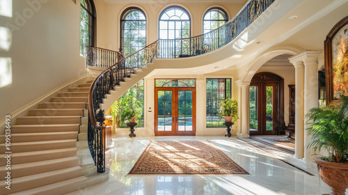 Entrance hall with a beautiful interior, designed to create a welcoming and stylish first impression. The space features elegant decor, with a balance of modern and classic elements, such as a stateme photo