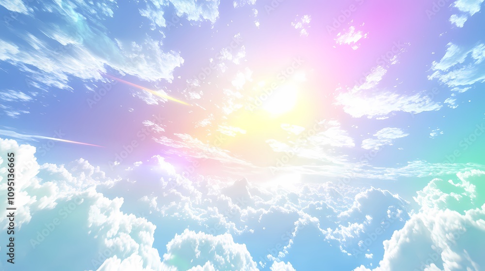 Obraz premium digital technology rainbow sky clouds illustration poster background