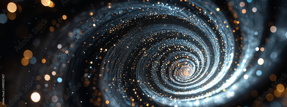 Abstract Spiral of Glowing Lights and Particles Depicting Cosmic Energy and Futuristic Design Abstract Spiral of Glowing Lights and Particles Depicting Cosmic Energy and Futuristic Design
