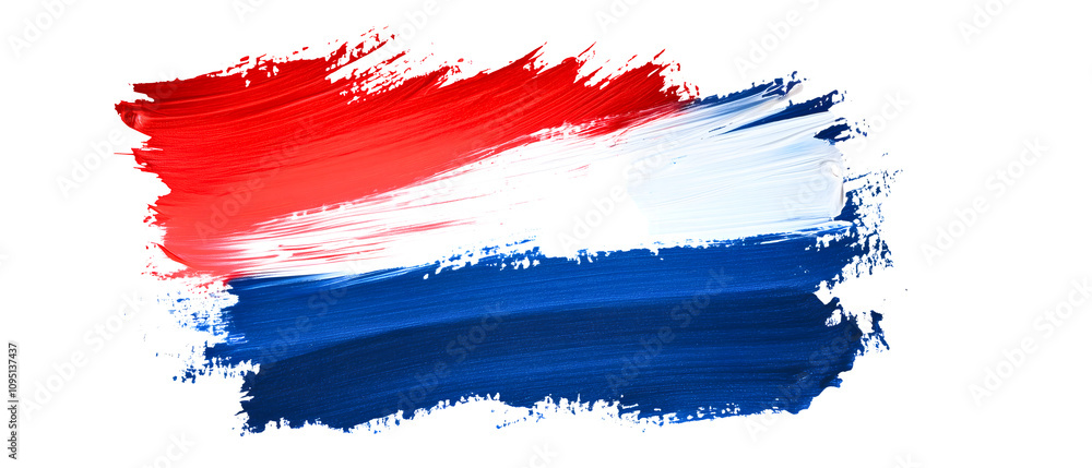 dutch flag painted using brush isolated over white (transparent) background; simple netherlands country sybol dutch flag painted using brush isolated over white (transparent) background; simple netherlands country sybol