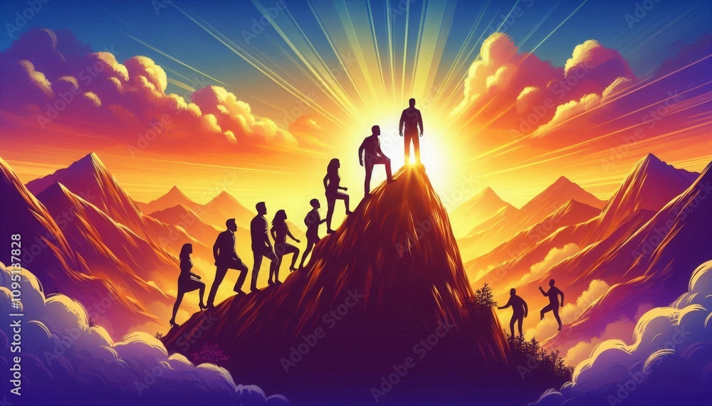 Fototapeta premium Mountain Climbing Adventure at Sunrise