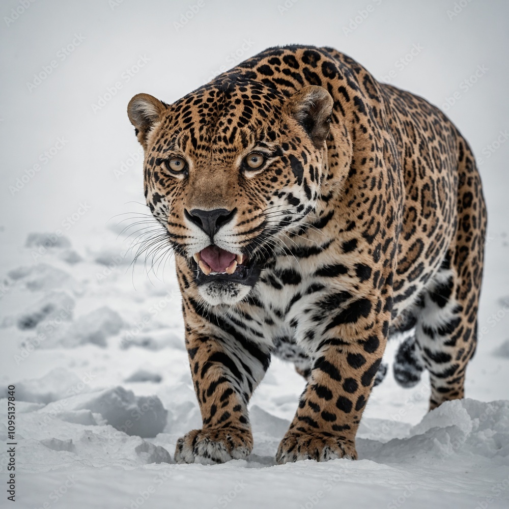 Obraz premium A muscular jaguar prowling with stealth on a white background.