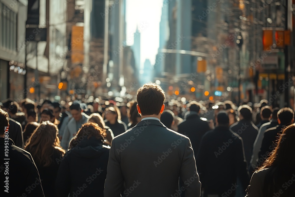 Man in Suit Amidst Busy Daytime Urban Crowd Man in Suit Amidst Busy Daytime Urban Crowd