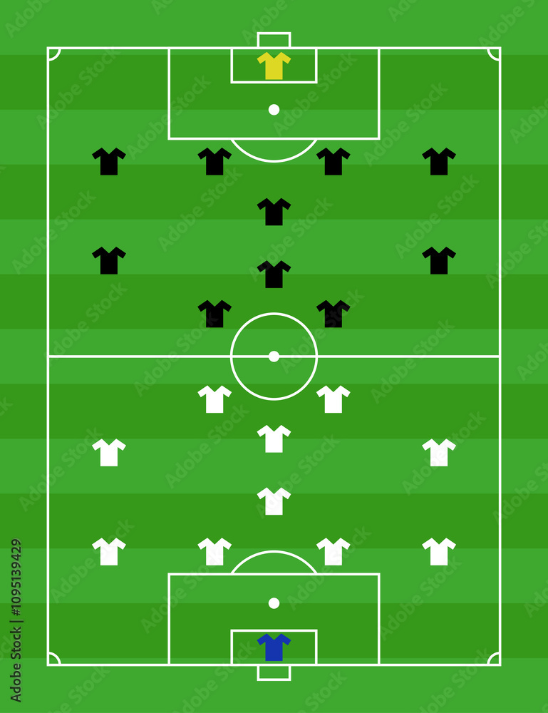 Fototapeta premium Football pitch. Soccer field line style. Black outline court and stadium scheme on white background. Football match, league scheme