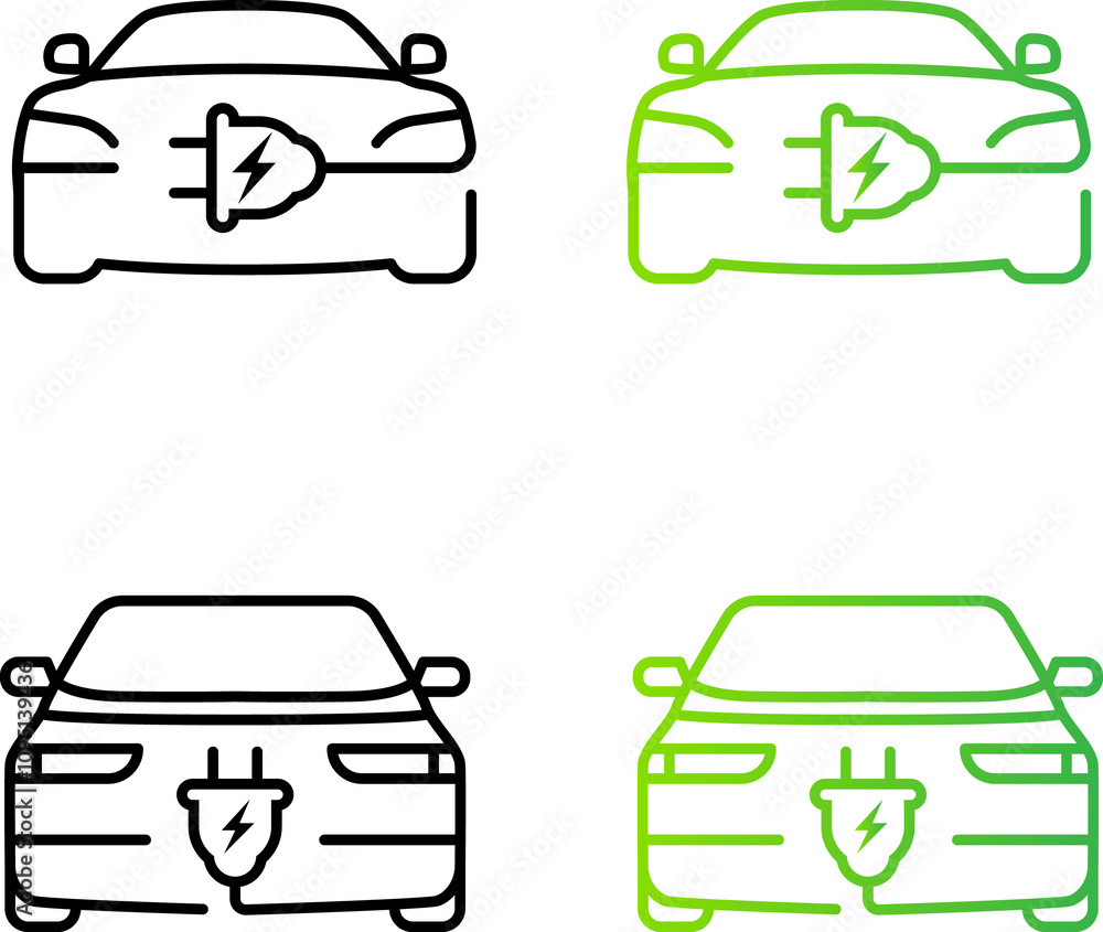 Obraz premium Electric car icon. Electric car with plug charging. EV car. Eco-friendly car. Hybrid and electric vehicles charging point