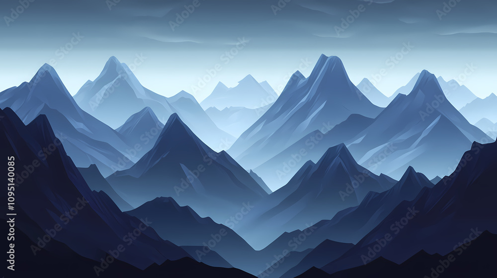 Dramatic mountain peaks shrouded in mist and darkness. Shadowed Mountain Peaks. Illustration Dramatic mountain peaks shrouded in mist and darkness. Shadowed Mountain Peaks. Illustration