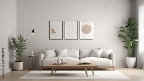 simple living room with a white sofa and minimal decor