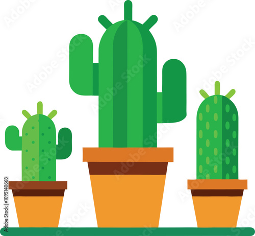 three Green Cactus in Pot 