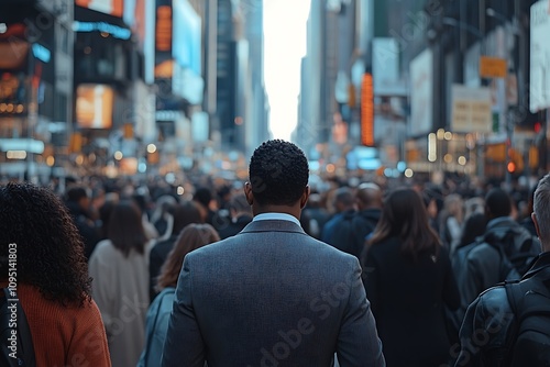 Manhattan Commuter Dark-Haired Man in Suit, City Street Crowd