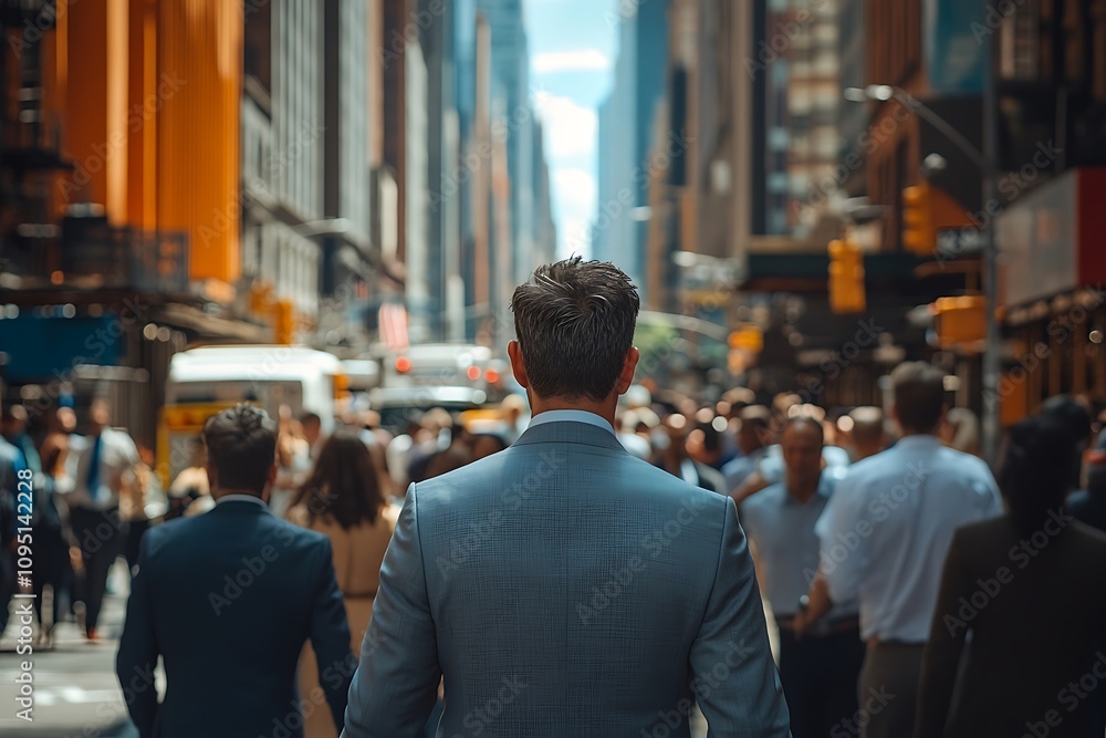 Fototapeta premium Manhattan Professional Back View, Blurry Street Scene