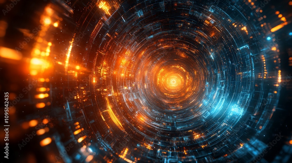 Abstract swirling orange and blue digital tunnel. Abstract swirling orange and blue digital tunnel.