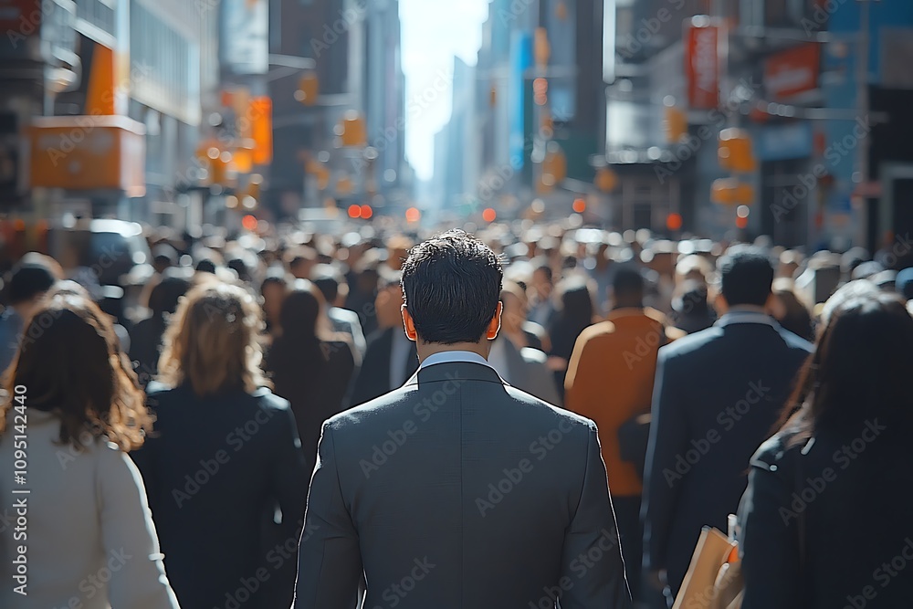 Manhattan Rush Hour Gray Suit in Bright Sunlight Crowd Manhattan Rush Hour Gray Suit in Bright Sunlight Crowd