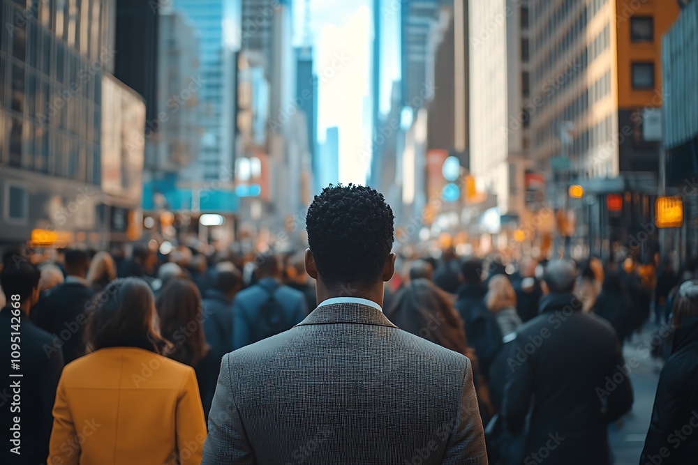 Manhattan Solo Figure Anonymous Amidst Busy Street Crowd Manhattan Solo Figure Anonymous Amidst Busy Street Crowd