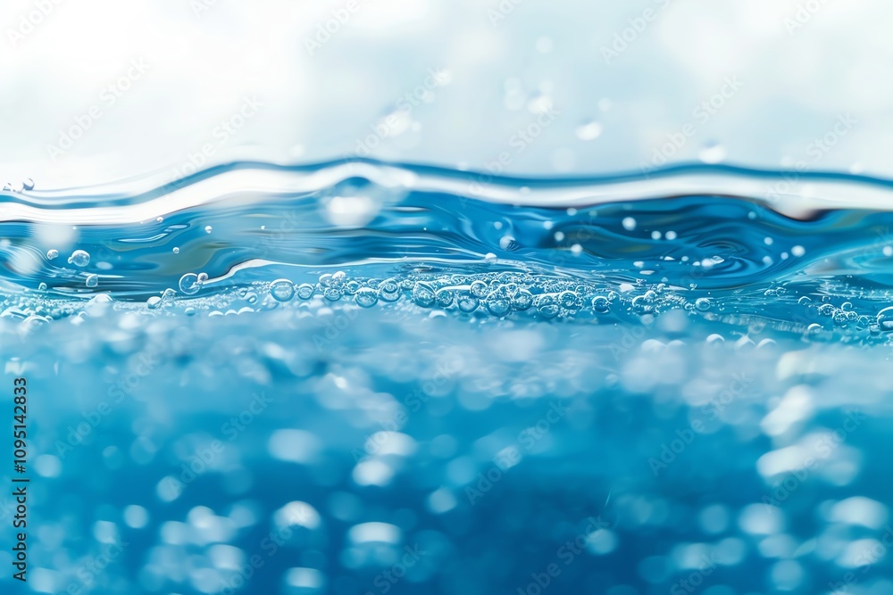 Close-up view of water surface with bubbles, creating a refreshing and calming atmosphere under soft natural light. Close-up view of water surface with bubbles, creating a refreshing and calming atmosphere under soft natural light.