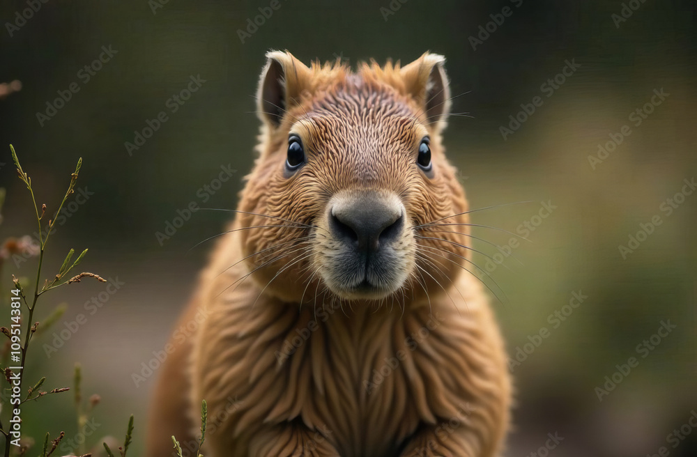 Fototapeta premium Cute plush capybara on a light background, close-up.