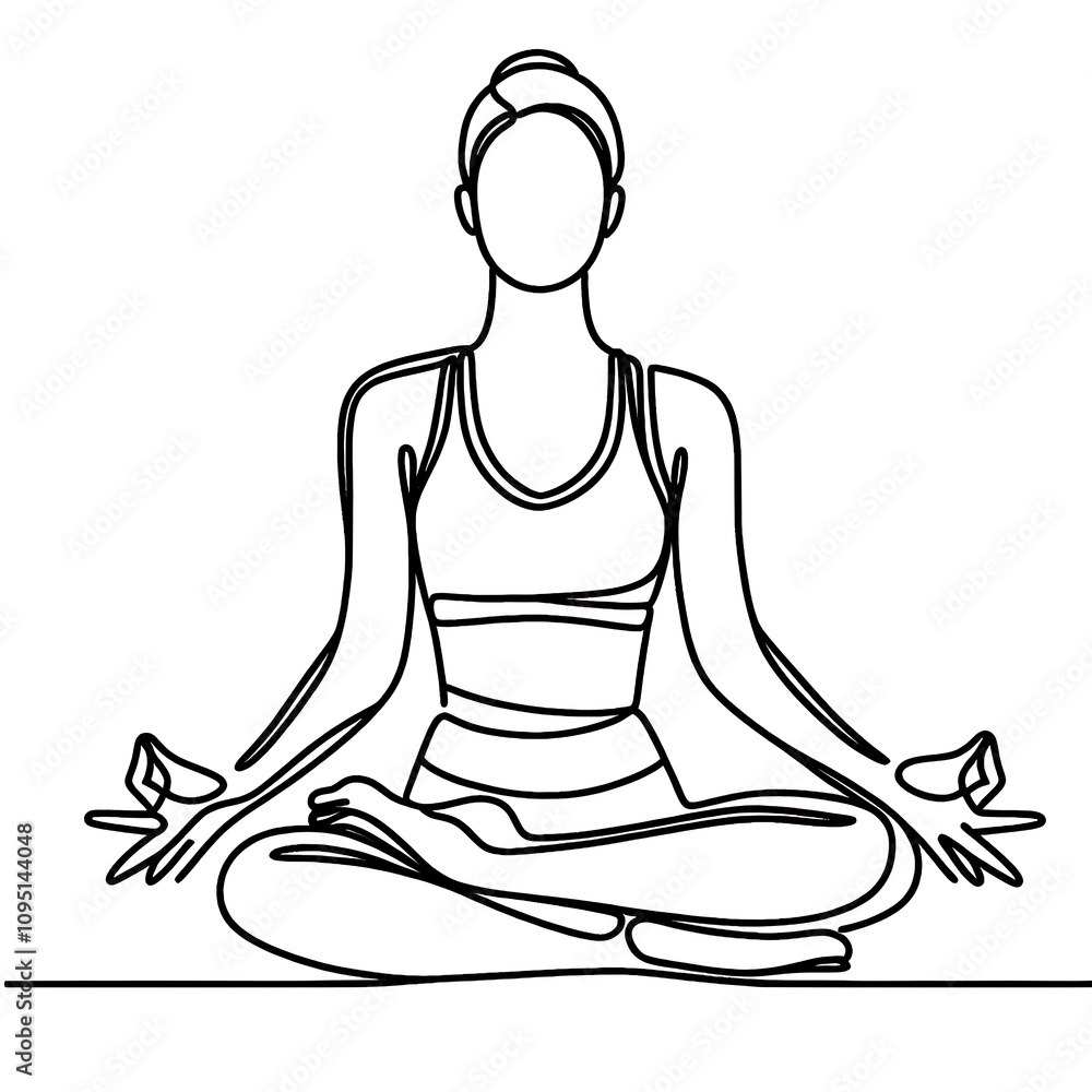 Young woman yoga lotus pose continuous line drawing illustration Young woman yoga lotus pose continuous line drawing illustration