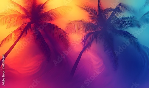 Fototapeta Naklejka Na Ścianę i Meble -  Gradient Palm Silhouettes, Create a smooth gradient background where palm tree shadows transition from dark to light