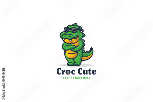 Croc Cute Design Concept Illustration Vector Template