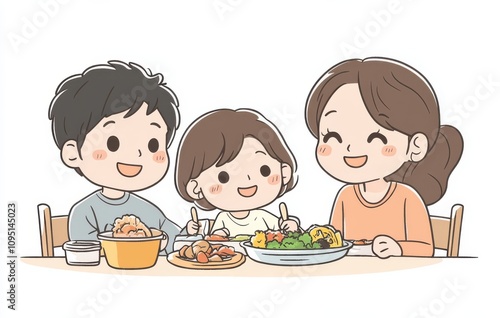 Happy family enjoying a meal together at the dining table