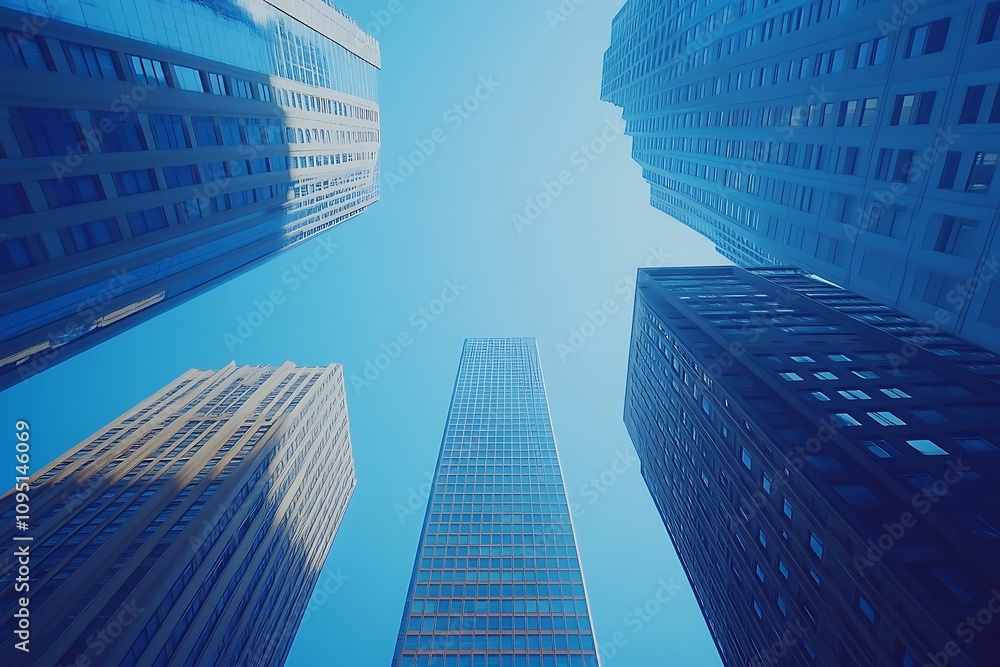 Fototapeta premium Minimalist Cityscape Imposing Structures, Low Angle View