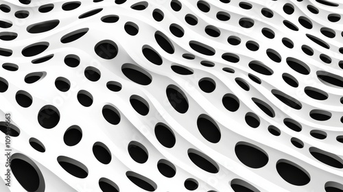 Striking white and black pattern of circles. The circles are arranged in a unique and intricate design, creating a visually captivating effect. The contrast between the white