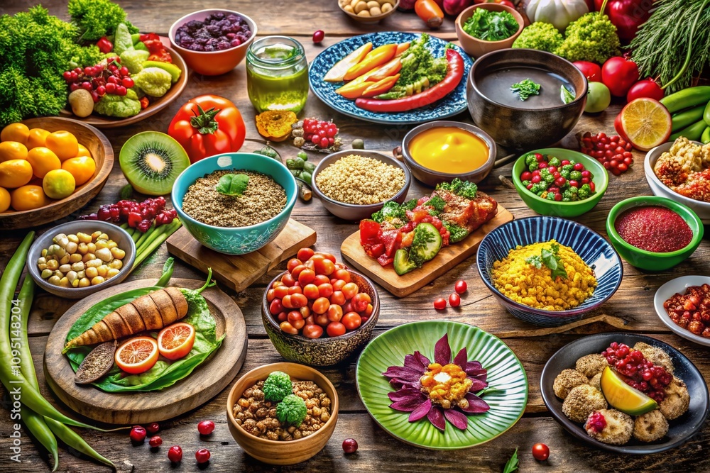 Vibrant and Fresh Food Photography: A Colorful Array of Healthy Dishes Showcasing Nutritious Ingredients and Culinary Artistry for Food Enthusiasts and Health-Conscious Consumers Vibrant and Fresh Food Photography: A Colorful Array of Healthy Dishes Showcasing Nutritious Ingredients and Culinary Artistry for Food Enthusiasts and Health-Conscious Consumers