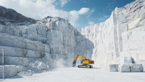 Excavator in Carrara Marble Quarry: A Stunning View of Italian White Marble Extraction