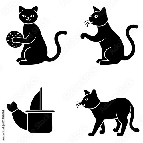 Cat activities 4 vector illustration set of dog silhouette vector illustration	