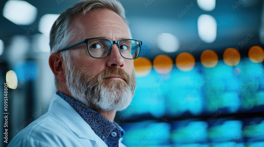 Confident Senior Male Scientist in Lab Research Technology Innovation Confident Senior Male Scientist in Lab Research Technology Innovation