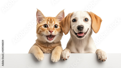 Cute kitten and puppy on a transparent background photo