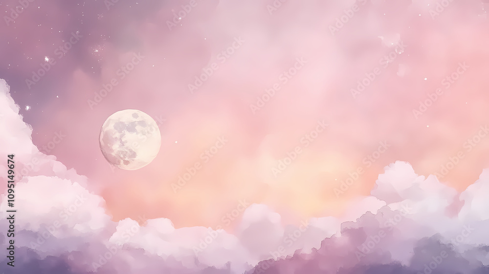 Watercolor night sky with moon, clouds, and stars. Celestial Dream Clouds. Illustration Watercolor night sky with moon, clouds, and stars. Celestial Dream Clouds. Illustration