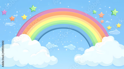 Background from magical fairy-tale gentle rainbow clouds with stars. for design of holiday invitations and cards. Celestial Dream Clouds. Illustration