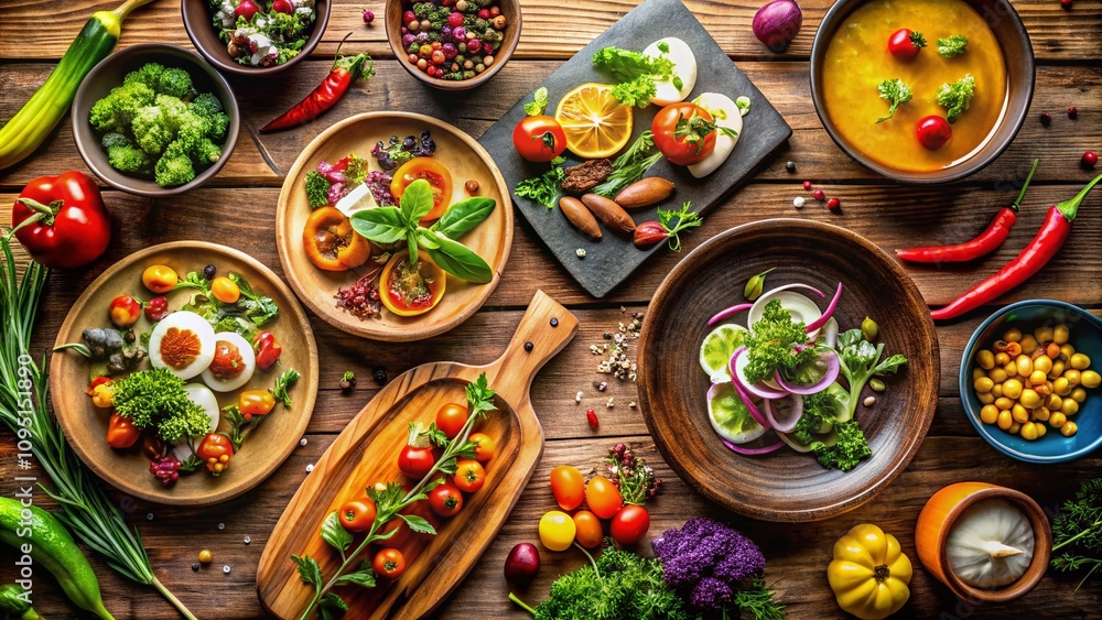 Vibrant Food Photography Featuring Colorful Dishes, Unique Plating Styles, and Creative Culinary Arrangements for Social Media and Editorial Use Vibrant Food Photography Featuring Colorful Dishes, Unique Plating Styles, and Creative Culinary Arrangements for Social Media and Editorial Use