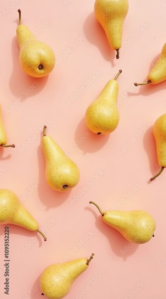 Bright Minimalistic Flat Lay of Fresh Yellow Green Pears Bright Minimalistic Flat Lay of Fresh Yellow Green Pears