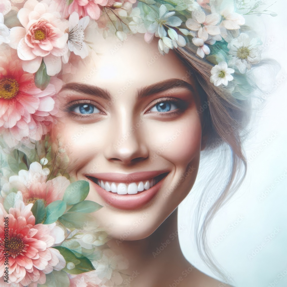 Radiant Woman Surrounded by Colorful Flowers Radiant Woman Surrounded by Colorful Flowers