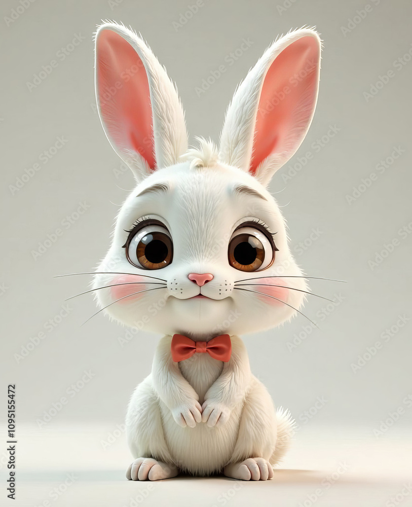 Cute white rabbit with a bow on its neck, light background. Cute white rabbit with a bow on its neck, light background.