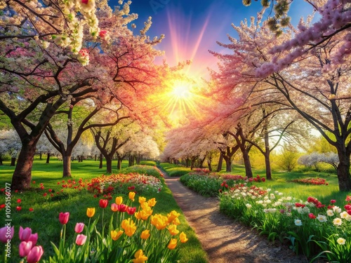 Vibrant Paintings of Spring Captured in Candid Moments of Nature's Beauty, Showcasing Blossoming Flowers, Lush Greenery, and Serene Landscapes for a Refreshing Atmosphere