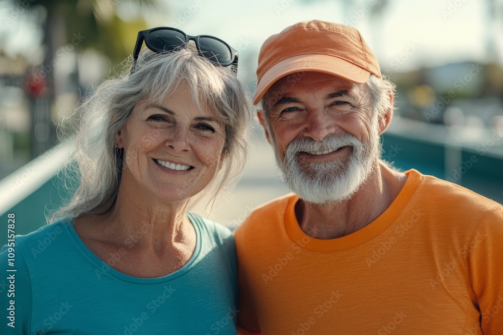 Happy Senior Couple Retirement Outdoors Smiling Love Older Adults Teal Orange Happy Senior Couple Retirement Outdoors Smiling Love Older Adults Teal Orange