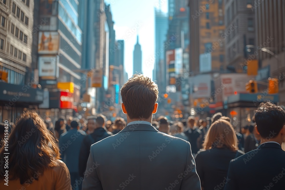 NYC Gray Suit Commuter Sunlit Street Scene NYC Gray Suit Commuter Sunlit Street Scene