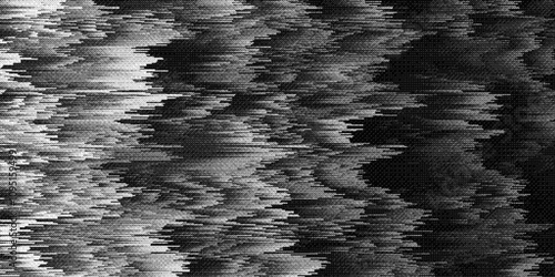 Abstract grayscale pixel art vintage distressed halftone dots background with dithering effect. Black and white retro pixelated gradient bitmap dynamic glitchy pattern. Vector 8-bit illustration
