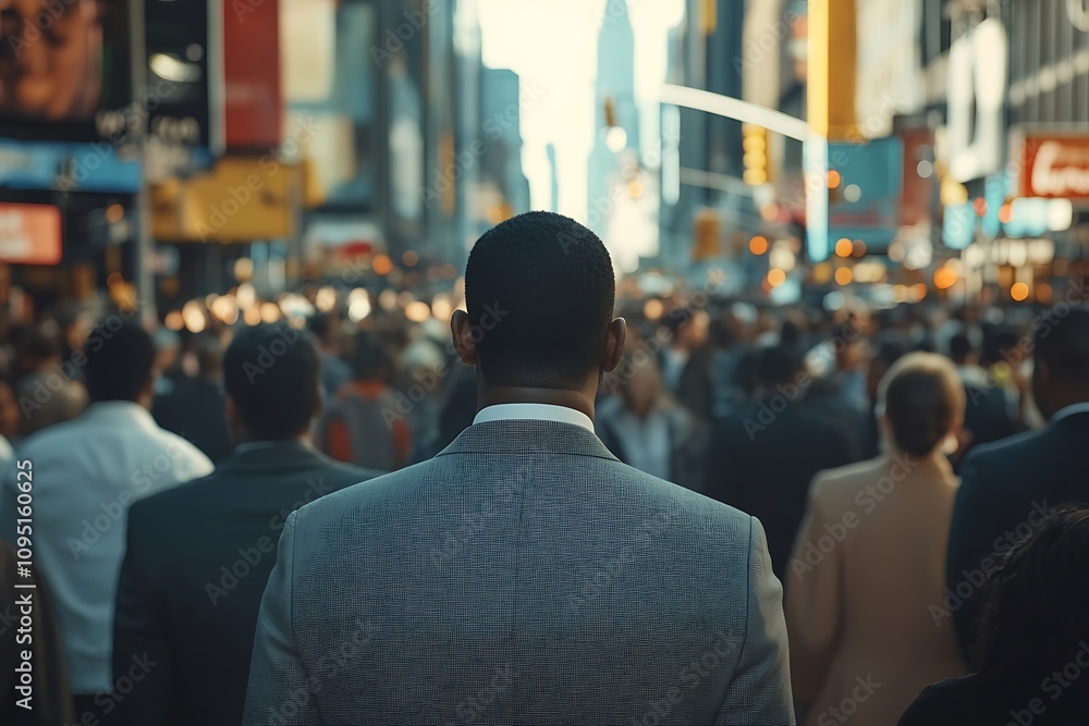NYC Rush Hour Anonymous Businessman in Blurred City Lights NYC Rush Hour Anonymous Businessman in Blurred City Lights