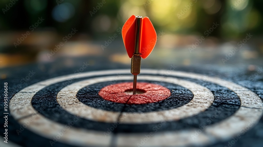 Dart hitting the center of a dartboard bullseye target This image symbolizes the concept of achieving excellence high standards and milestones through a strategic and focused approach Dart hitting the center of a dartboard bullseye target This image symbolizes the concept of achieving excellence high standards and milestones through a strategic and focused approach